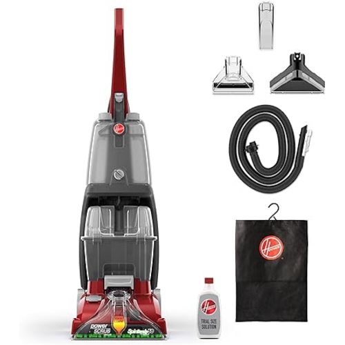 Hoover Power Scrub Deluxe Carpet Cleaner Machine, Upright Shampooer, FH50150, Red