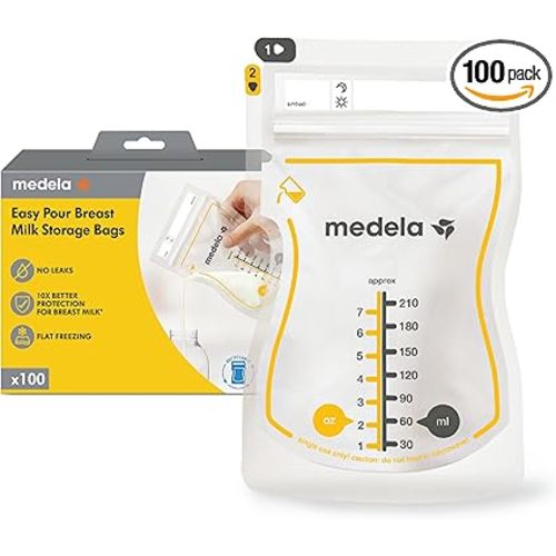 Medela Easy Pour Disposable Breast Milk Storage Bags, 7 oz/210 ml Capacity, Leakproof Design with Milk Protection, Made Without BPA, Pack of 100