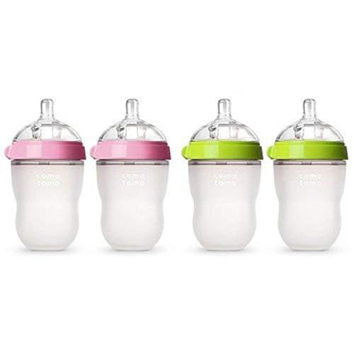 Comotomo Baby Bottle, Pink, 8 Ounce, 2 Count and Baby Bottle, Green, 8 Ounce, 2 Count