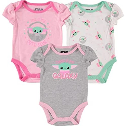 STAR WARS Baby Girls Bodysuits 5-Pack - Baby Girls' Bodysuits 5-Pack with Princess Leia, R2-D2, Yoda Baby Clothes