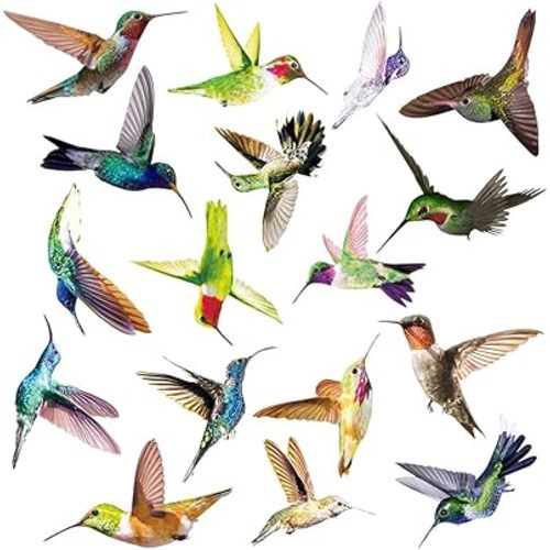 17Pcs Hummingbird Wall Art Stickers, Watercolor Flying Bird Wall Decal for Door Window, Decor Mural for Bedroom, Living Room, Kids Playroom