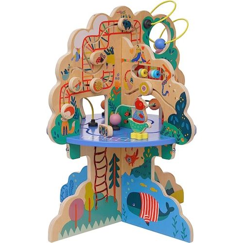 Manhattan Toy Playground Adventure Wooden Toddler Activity Center with Gliders, Abacus Track, Spinners, Spring Toys and Bead Runs