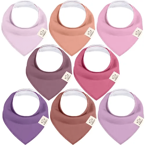 8-Pack Organic Baby Bandana Drool Bibs for Girls - Super Absorbent Baby Bibs for Baby Girls, Baby Boys, Soft Cotton Bandana Bibs, Baby Drool Bib, Teething Bibs for Infant, Toddler, Bib Girl (Lilac)