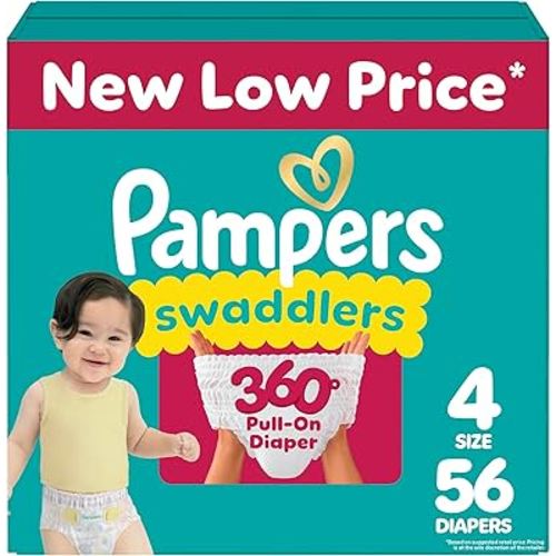 Pampers Diapers - Swaddlers 360 - Size 4, 56 Count, for up to 100% Leakproof Premium Skin Protection (Packaging May Vary)