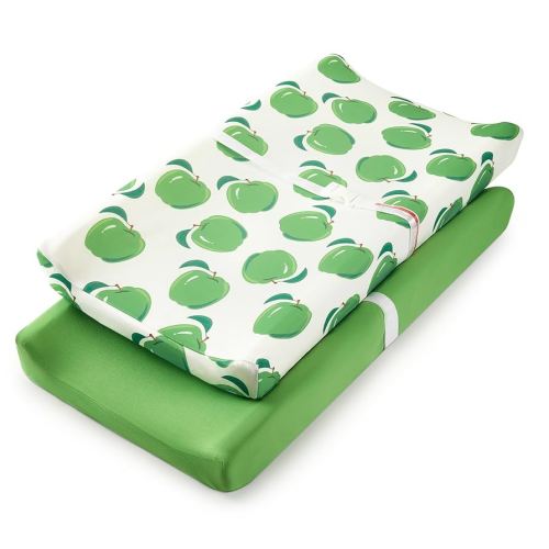 TILLYOU Baby Changing Pad Cover, Changing Table Cover for Girls Boys, Ultra Soft Breathable, 2 Pack Green Apple & Fruit Green