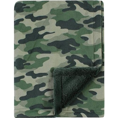 Hudson Baby Unisex Baby Plush Blanket with Furry Binding and Back, Camo, One Size