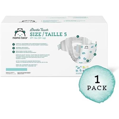 Amazon Brand - Mama Bear Gentle Touch Diapers, Hypoallergenic, Size 5, 132 Count (4 packs of 33), White