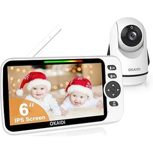 OKAIDI Baby Monitor No WiFi, 6" Extra-Large IPS Screen with 30-Hrs Battery, 1000ft Baby Monitor with Camera and Audio, Remote Pan-Tilt-Zoom Camera for Baby/Pet/Elderly, 2-Way Talk, Night Vision, VOX