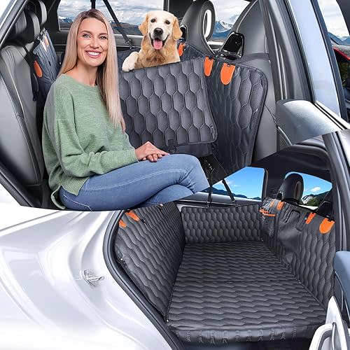 3-in-1 Convertible PU Leather Dog Car Seat Extender & Booster Seat – 400lb Capacity, Waterproof, Hard Bottom, Scratch-Proof Hammock for Cars & SUVs-L