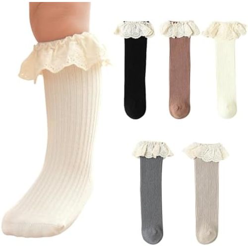 Infant Frilly Baby Girls Knee High Socks Newborn Thigh Lace Ruffle Long Socks Toddler Tights Stockings 6-12 Months