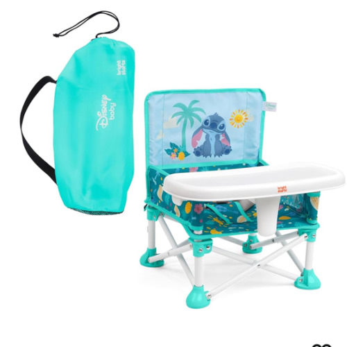 Bright Starts Disney Stitch Pop 'N Sit Portable Booster, Indoor/Outdoor Use, Floor Seat with Feeding Tray, Blue, 6 Mos - 3 Yrs