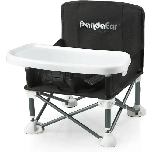 PandaEar Portable Baby Seat Travel| Compact Fold with Straps for Indoor/Outdoor Use| Great for Camping, Beach, Lawn |Toddlers, Kids, Boys, Girls (Black)