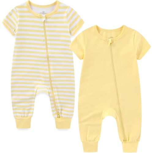 Baby Boy Girl 2 Pack Romper Infant Short Sleeve 2 Way Zipper One Piece Jumpsuits Newborn Clothes 0-24 Months