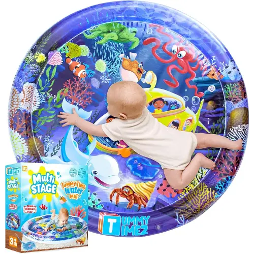 Premium Tummy Time Water Mat, Extra Large Multi-Stage Activity Center Promoting Baby Motor & Sensory Development, Inflatable Playmat Visual Stimulation Gift Infants Toddlers Boys Girls