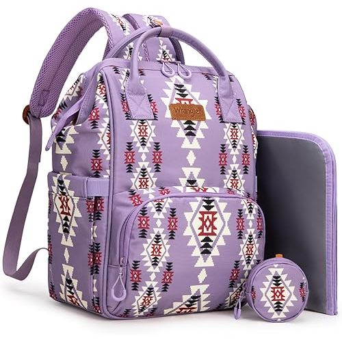 Montana West Wrangler Diaper Bag Backpack Aztec Travel Backpack Purses Western Multi-Function Baby Bags for Mom with Waterproof Insulated Pockets