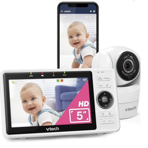 VTech Upgraded Smart WiFi Baby Monitor VM901, 5-inch 720p Display, 1080p Camera, HD NightVision, Fully Remote Pan Tilt Zoom, 2-Way Talk, Free Smart Phone App, Works with iOS, Android