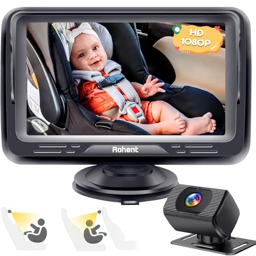 Rohent Baby Car Camera HD 1080P - Rear-Facing Infant Monitor with Night Vision, 150° Wide-Angle Lens, Anti-Glare Screen, Easy Install, 360° Adjustable Display