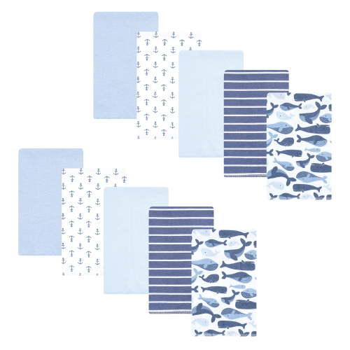 Hudson Baby Infant Boys Cotton Flannel Burp Cloths 10pk, Cute Whales, One Size