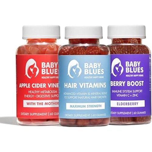 Baby Blues Postpartum Pack (Pack of 3) - Vitamin Kit for New Moms: Hair, Energy, and Immunity Support - Assorted Flavors - Non GMO, Gluten-Free Supplements