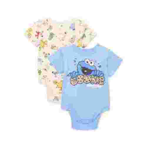 Sesame Street Baby Boys Graphic Bodysuits with Short Sleeves, 2-Pack, Sizes 0/3M-24M