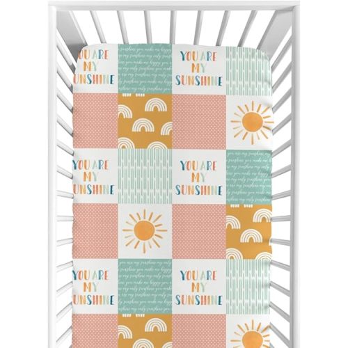 HawSkgFub Boho You Are My Sunshine Fitted Standard Crib Sheet Baby Girl, Pink Sun Rain Polka Dot Patchwork Toddler Mattress Cover, Soft Breathable Stretchy Nursery Bed Sheets Decor Kids Gift 52" x 28"
