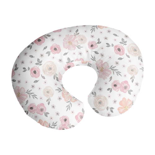 Sweet Jojo Designs Watercolor Floral Pink and Grey Nursing Pillow Cover Case (Pillow Not Included) (Pillow NOT Included)