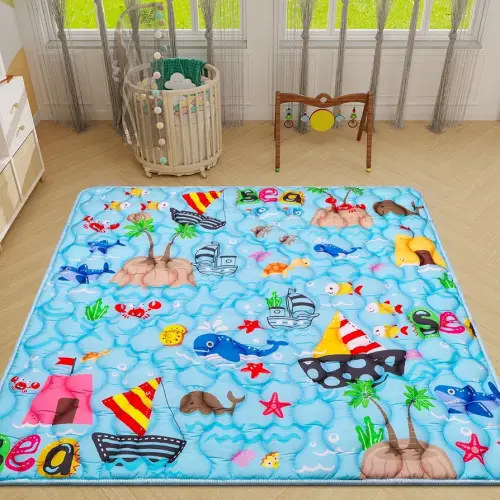 Mfmiudole Ocean Baby Gyms Playmats for Playpen 127×127 CM Marine Animals Play Mat for Playpen Playyards Thicken Soft Padding Foam Playmats for Babies Toddlers Infants Baby Crawling Mat Kids Play Mats Pad Tummy Time