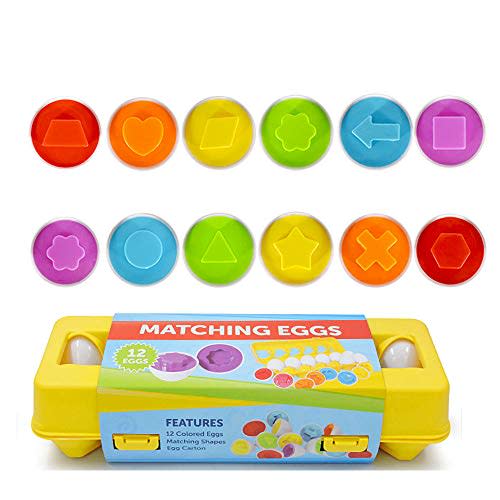 JUNBESTN Easter Matching Eggs Connect Eggs Carton Toys Gifts for 1 2 3 Years Old Kids Toddler Baby Girls Boys Shape Color Play Learn