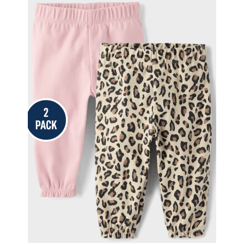 Baby Girls Leopard Ruffle Pants 2-Pack - tan