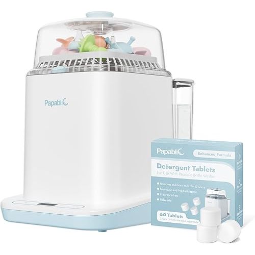 Papablic Bottle Washer Pro, Baby Bottle Washer & Sterilizer & Dryer, 4-in-1 Bottle Washer Sanitizer for Bottles, Pump Parts, & Baby Essentials - Quick & Clean with 60 Detergent Tablets