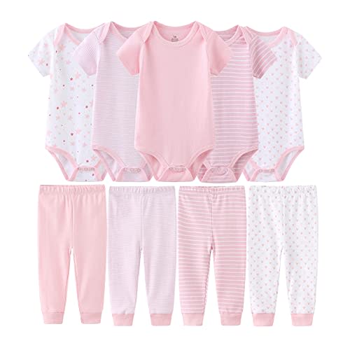 MAMIMAKA Newborn Baby Clothes Set - Short Sleeve Baby Boy Pants & Girl Bodysuits - Layette Sets