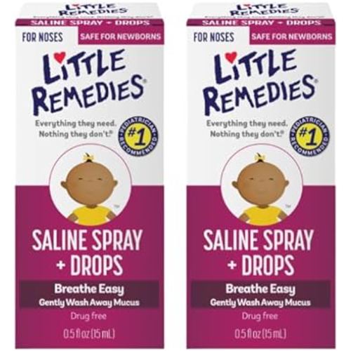 Little Remedies Saline Spray/Drops | for Noses to Breathe Easily | Gently Wash Away Mucus | Newborn Safe 0.5 Fl Oz (Pack of 2)