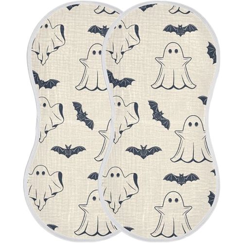Burbuja Halloween Spooky Muslin Baby Burp Cloths, Soft & Absorbent Cotton Burping Rags for Newborn Boys & Girls, 2 Pack