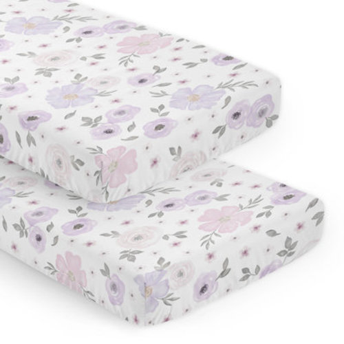 Watercolor Floral Lavender and Grey Fitted Crib Sheet by Sweet Jojo Designs | Wayfair