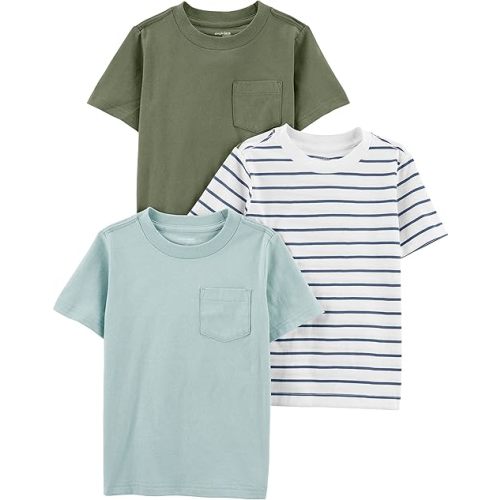 Simple Joys by Carter's Baby Boys' 3-Pack Short-Sleeve Tee Shirts, Blue/Olive/Stripe, 12 Months