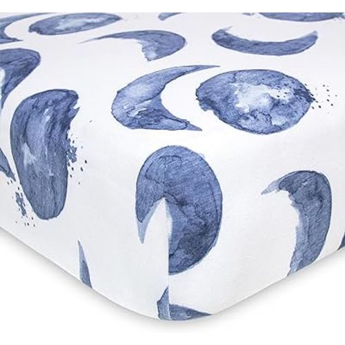 Burt's Bees Baby Print Fitted Crib Sheet Organic Cotton BEESNUG - Hello Moon! Prints, Fits Unisex Standard Bed and Toddler Mattress, Infant Essentials, 52 x 28 Inch 1-Pack