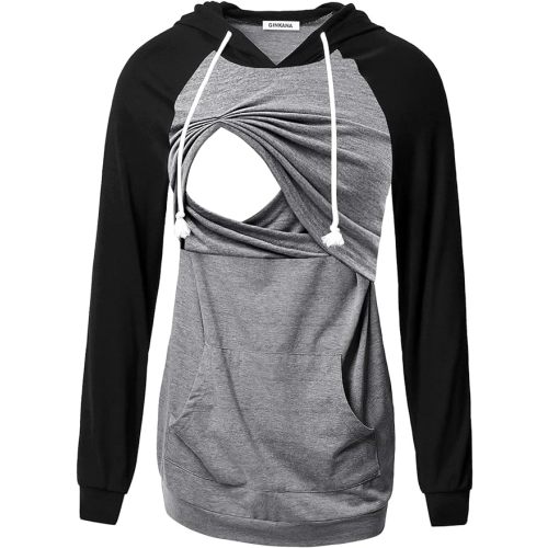 GINKANA Women's Nursing Hoodie Sweatshirt Long Sleeves Breastfeeding Maternity Tops Casual Clothes