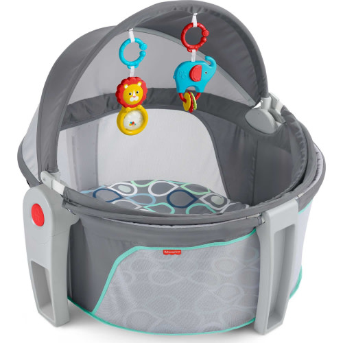 Fisher-Price On-the-Go Baby Dome Portable Bassinet & Play Space with Toys, Grey Bubbles