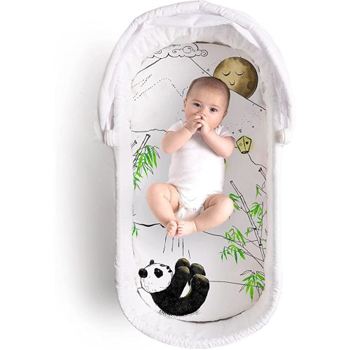 JumpOff Jo – Fitted Bassinet Sheet – 16” x 32” Flexible Fit Bassinet Sheet for Oval, Rectangle, and Hourglass Standard Sized Mattresses – Playful Panda