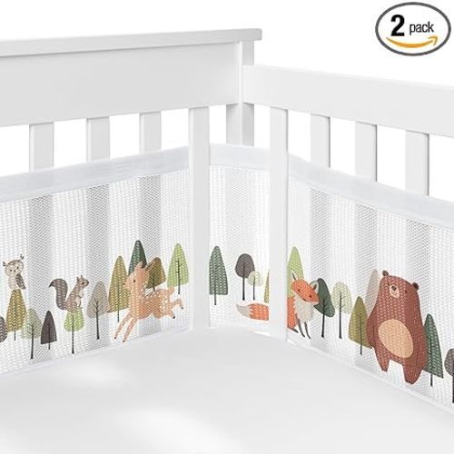 Sweet Jojo Designs + BreathableBaby Woodland Animals Boy, Girl, Unisex/Gender Neutral Breathable Mesh Crib Liner Baby and Infant - Green, Watercolor, Forest Animal Friends, Bear, Deer, Woodsy Pals