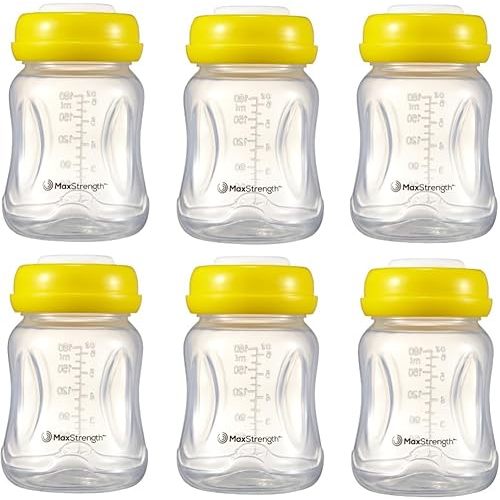 Breastmilk Bottles 6pc Set with Leak Proof Lids, 6.oz 180ml Reusable Wide Neck Bottles Best for Breast Milk Collection & Storage Solution, BPA Free, Fits Spectra & Avent Models