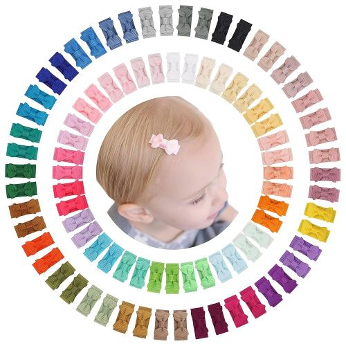 CÉLLOT 90 pcs Mini Grosgrain Ribbon Bows - Snap Clips for Baby Toddlers Infants' Fine Thin Hair
