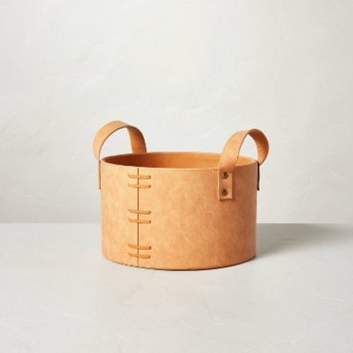 Faux Leather Storage Bin Camel Brown - Hearth & Hand™ with Magnolia, Size: Small