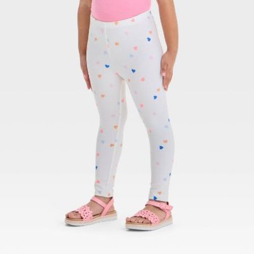 Toddler Girls' Printed Leggings - Cat & Jack™ Cream 12M: Cotton Spandex, Midweight, Slim Fit, Ankle Length