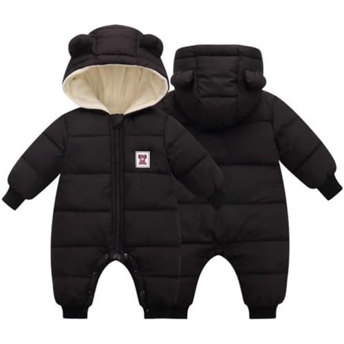 BYFRI Baby Boys Girls Snowsuit Newborn Cozy Winter Coat Infant Bear Hooded Jumpsuit Toddler Snow Outfit for 0-24 Months