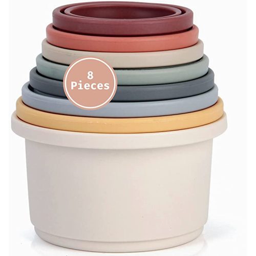 Stacking Cups - Toddler Toys, Modern Design with Numbers, Patterns, Pastel Colors - Montessori Toys - Fun Educational Toys, Bath Toys, Toys for Boys & Girls Toys - Baby Shower Gifts & Baby Toys
