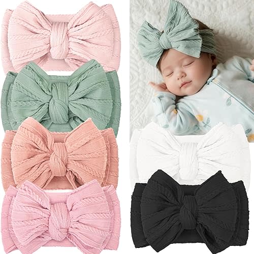 CÉLLOT 6 Pcs Baby Bows Headbands Nylon Hairbands Baby Girl Bows Hair Accessories for Newborn Infant Toddler Essentials (Avocado Series)