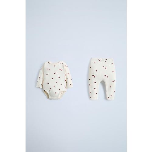 RIBBED HEARTS BODYSUIT AND LEGGINGS SET - Cream | ZARA United States