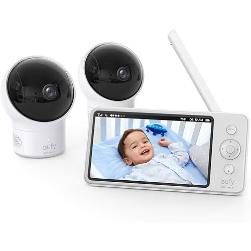 eufy Security, Video Baby Monitor with Camera and Audio, 2-Cam Kit, 720p HD, Ideal for New Moms, 5" Display, 110° Wide-Angle Lens, Night Vision