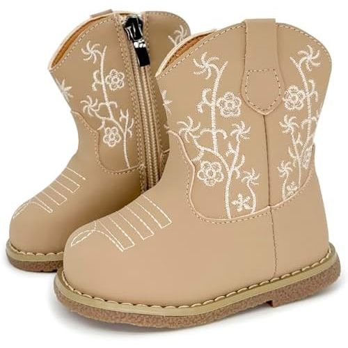 Baby Cowboy Cowgirl Boots Infant Boys Girls Western Booties Round Toe Riding Mid Calf Boots for All Seasons for 6 9 12 15 18 24 Months